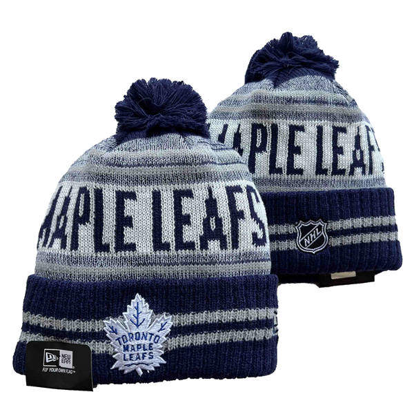 Toronto Maple Leafs Navy White Gray Cuffed Pom Knit Hat YD2503211 (54)