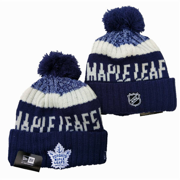 Toronto Maple Leafs Navy Cream Cuffed Pom Knit Hat YD2503211 (49)