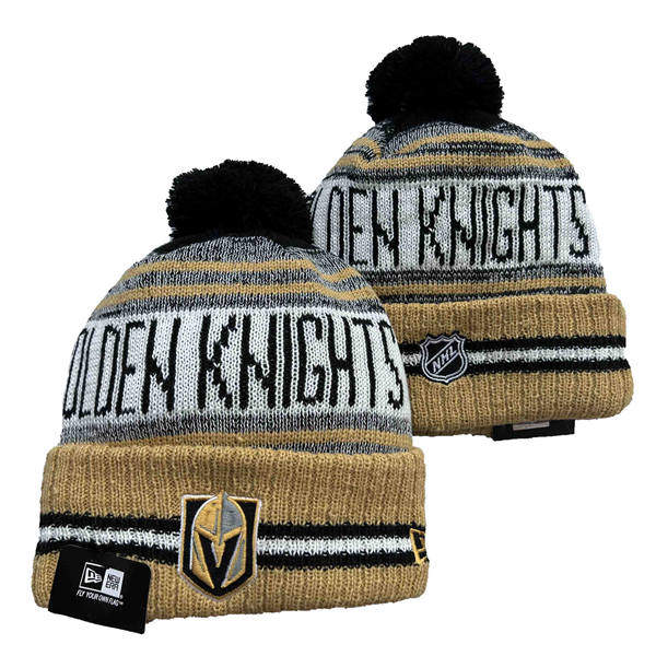 Vegas Golden Knights Gold White Cuffed Pom Knit Hat YD2503211 (52)