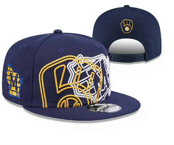 Embroidered MLB Milwaukee Brewers Navy Relex logo Cuffed Pom Knit Hat YD23012