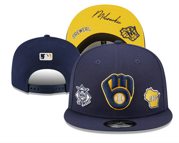 Embroidered MLB Milwaukee Brewers Navy Gold 1970 Anniversary Snapback Hat YD250303