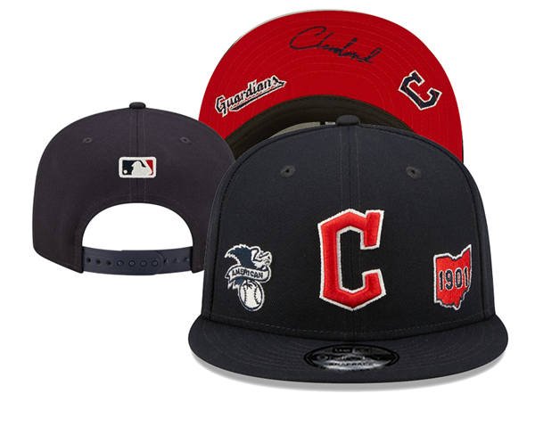 Embroidered Cleveland Guardians navy red 1901 Anniversary Snapback Hat YD250303