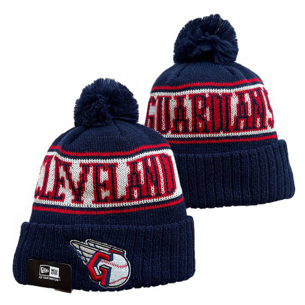 Embroidered MLB Cleveland Guardians navy white Cuffed Pom Knit Hat YD220715