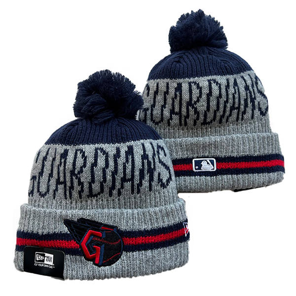 Embroidered MLB Cleveland Guardians gray navy Cuffed Pom Knit Hat YD220716
