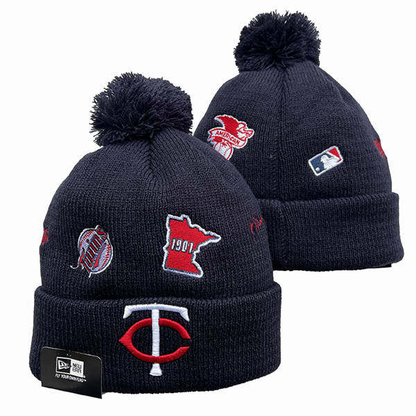Embroidered MLB Minnesota Twins navy 1901 Anniversary Cuffed Pom Knit Hat YD222807