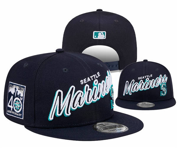 Embroidered MLB Seattle Mariners navy 40th  Anniversary Snapback Hat YD22118