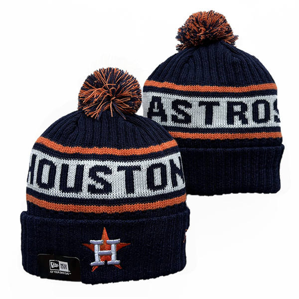Embroidered MLB Houston Astros Navy White Cuffed Pom Knit Hat YD220916