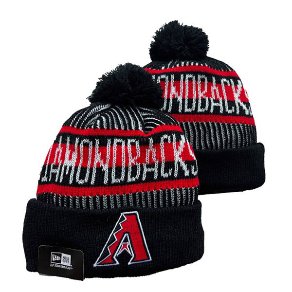 Embroidered MLB Arizona Diamondbacks Black red Cuffed Pom Knit Hat YD222601
