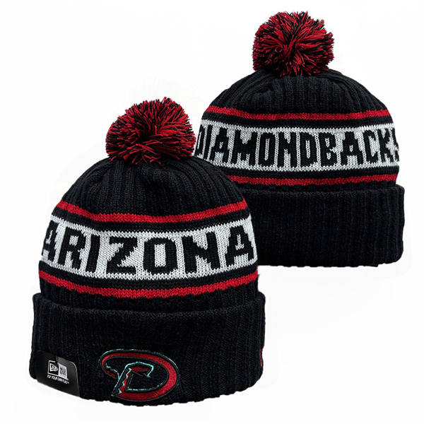 Embroidered MLB Arizona Diamondbacks Black White Red Cuffed Pom Knit Hat YD222602