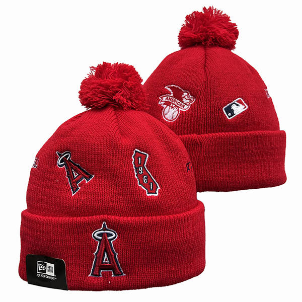 Embroidered MLB Los Angeles Angels Red 1961 Anniversary Cuffed Pom Knit Hat YD221109