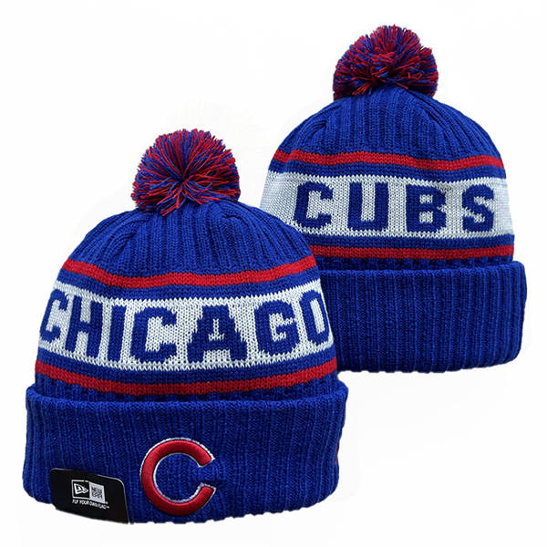 Embroidered MLB Chicago Cubs Royal white Cuffed Pom Knit Hat YD220429