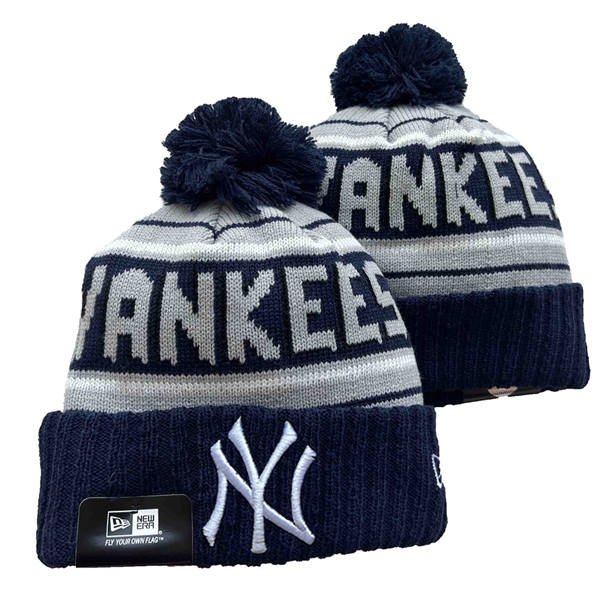Embroidered  New York Yankees Navy white gray Cuffed Pom Knit Cap YD250225 (3)