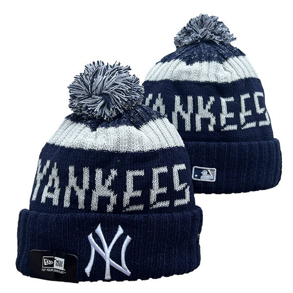 Embroidered MLB New York Yankees navy white colorful Cuffed Pom Knit Hat YD250225 (6)