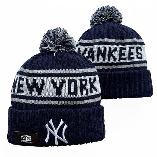 Embroidered MLB New York Yankees navy white gray colorful Cuffed Pom Knit Hat YD250225 (4)