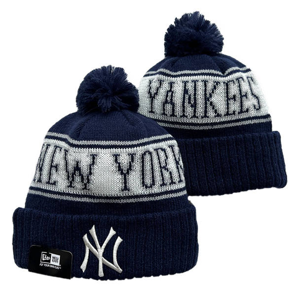 Embroidered MLB New York Yankees navy gray Cuffed Pom Knit Hat YD250225 (5)