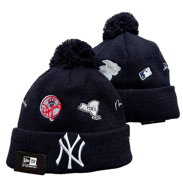 Embroidered MLB New York Yankees navy 1903 Anniversary Cuffed Pom Knit Hat YD250225 (2)
