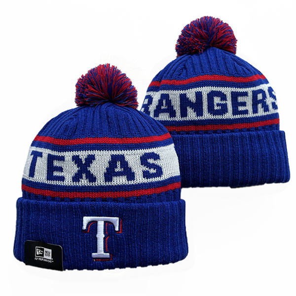 Embroidered MLB Texas Rangers Royal White Cuffed Pom Knit Hat YD222908