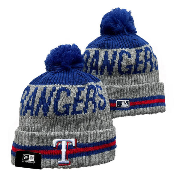 Embroidered MLB Texas Rangers Gray Royal  Cuffed Pom Knit Hat YD222909