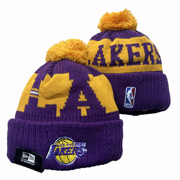NBA Los Angeles Lakers Purple Gold LA Cuffed Pom Knit Hat YD2503212 (2)