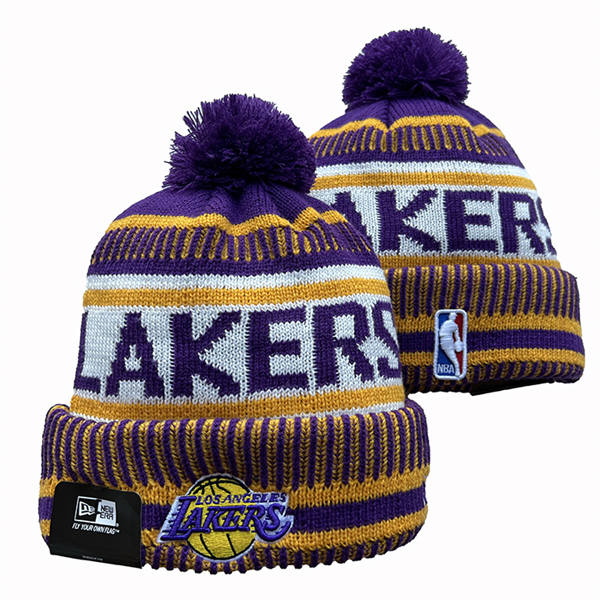 NBA Los Angeles Lakers Gold White Purple Cuffed Pom Knit Hat YD2503212 (6)