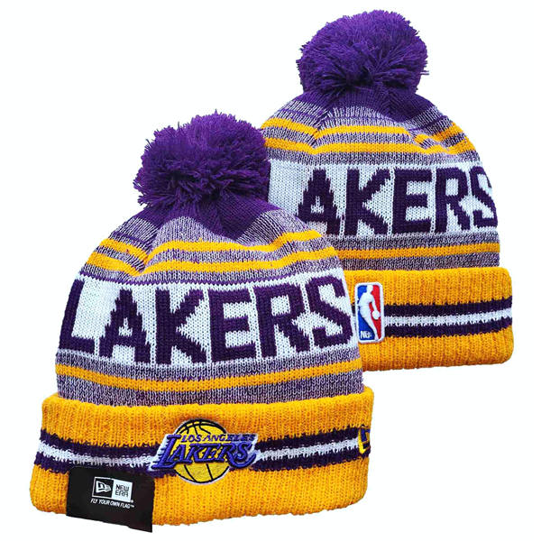 NBA Los Angeles Lakers gold white purple Cuffed Pom Knit cap YD2503212 (8)