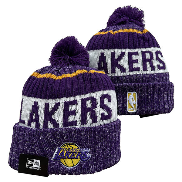 NBA Los Angeles Lakers Purple White Cuffed Pom Knit Hat YD2503212 (4)