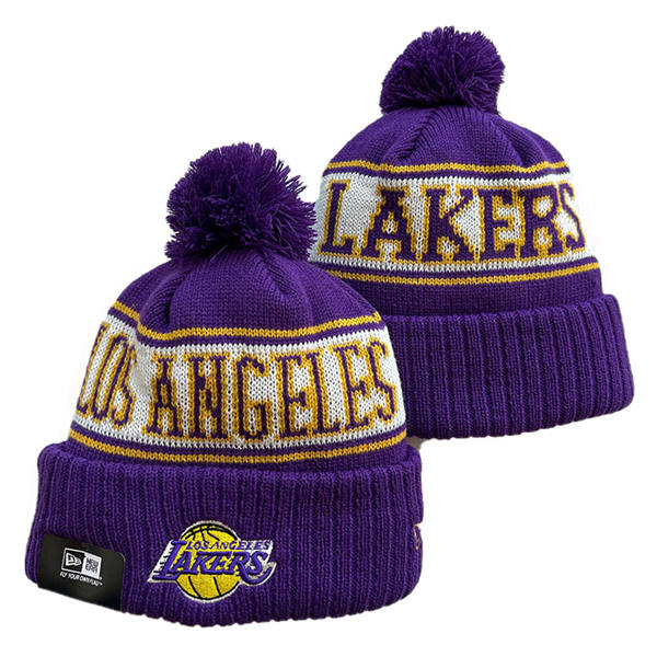 NBA Los Angeles Lakers white Purple Golden Cuffed Pom Knit Hat YD2503212 (10)