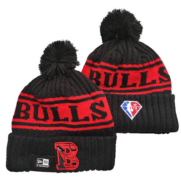 NBA Chicago Bulls Black Red NBA 75th Cuffed Pom Knit Hat YD2503212 (14)