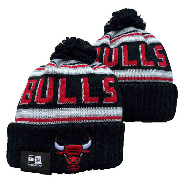 NBA Chicago Bulls Black gray red Cuffed Pom Knit Hat YD2503212 (13)