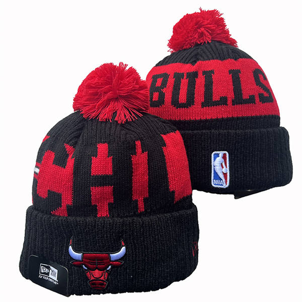 NBA Chicago Bulls Black Red Cuffed Pom Knit Hat YD2503212 (9)