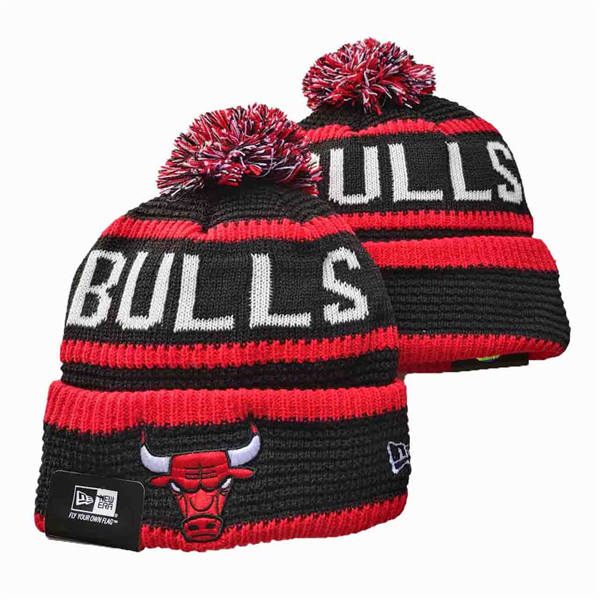 NBA Chicago Bulls Black red colorful Cuffed Pom Knit Hat YD2503212 (4)