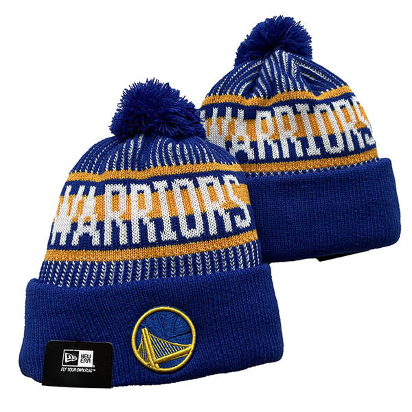 NBA Golden State Warriors Royal White Cuffed Pom Knit Hat YD2503212 (5)