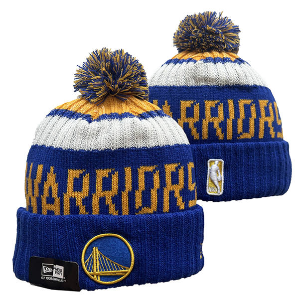 NBA Golden State Warriors Royal White Gold Cuffed Pom Knit Hat YD2503212 (4)