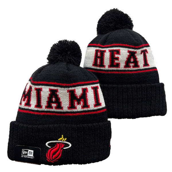 NBA Miami Heat black white red Cuffed Pom Knit Hat YD2503212 (2)