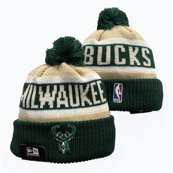 NBA Milwaukee Bucks Green Cream Cuffed Pom Knit Hat YD2503212 (2)