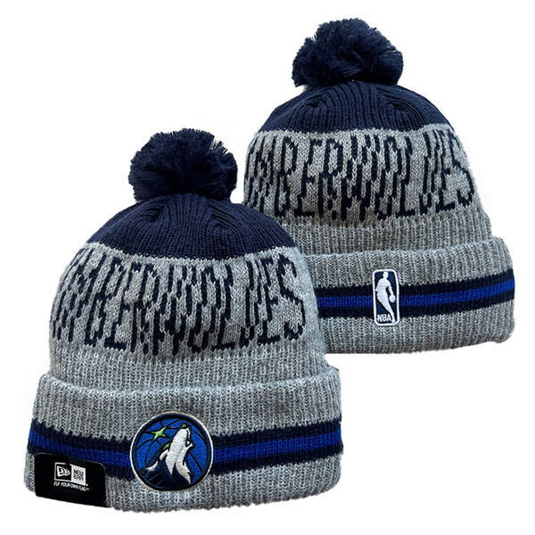 NBA Minnesota Timberwolves gray Navy Cuffed Pom Knit Hat YD2503212 (3)