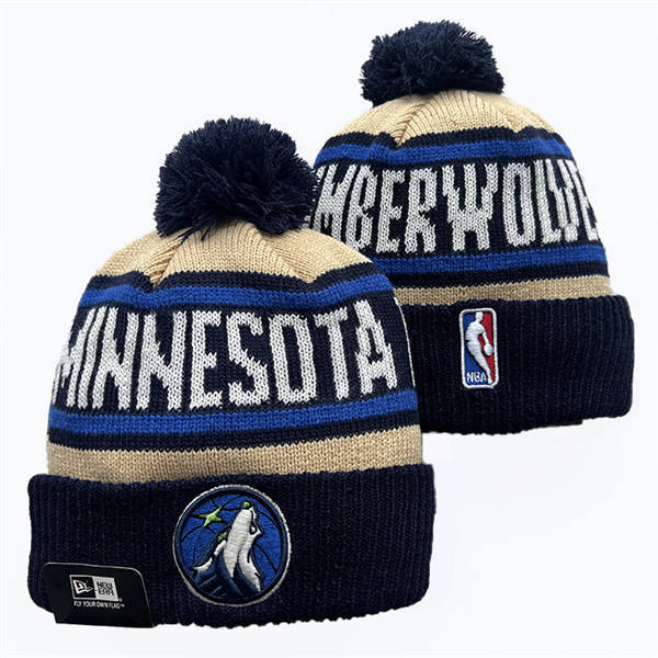 NBA Minnesota Timberwolves Navy cream Cuffed Pom Knit Hat YD2503212 (2)
