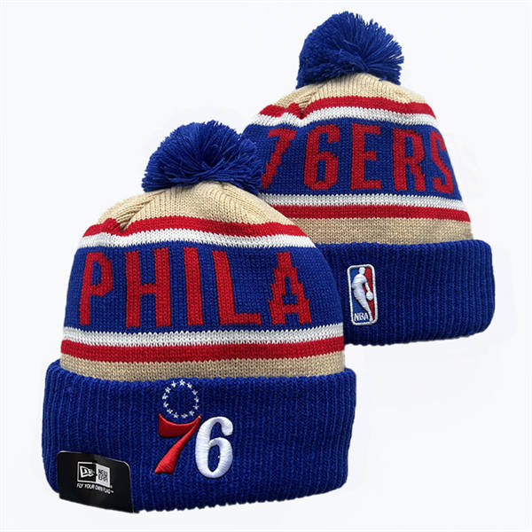 NBA Philadelphia 76ers Royal Cream Red Cuffed Pom Knit Hat YD2503212 (1)