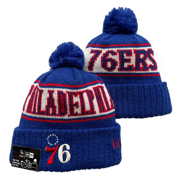 NBA Philadelphia 76ers Royal white Red Cuffed Pom Knit Hat YD2503212 (2)
