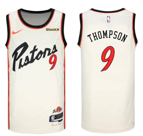 Mens Detroit Pistons #9 Ausar Thompson Cream 2024-25 City Edition Swingman Jersey
