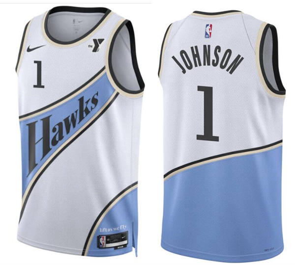 Mens Atlanta Hawks #1 Jalen Johnson White Blue 2024-25 City Edition Swingman Player Jersey
