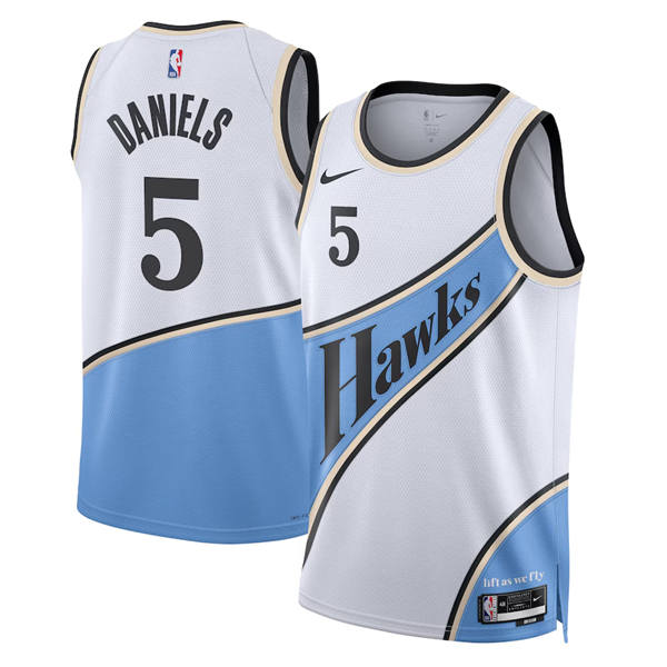 Mens Atlanta Hawks #5 Dyson Daniels White Blue 2024-25 City Edition Swingman Player Jersey