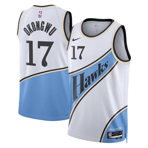Mens Atlanta Hawks #17 Onyeka Okongwu White Blue 2024-25 City Edition Swingman Player Jersey