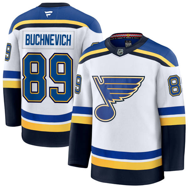 Mens St. Louis Blues #89 Pavel Buchnevich Fanatics White Away Player Jersey