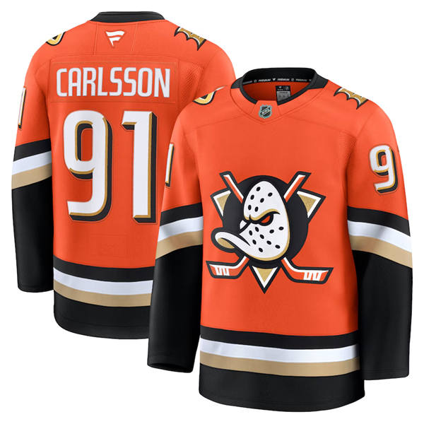 Mens Anaheim Ducks #91 Leo Carlsson Fanatics 2025 Orange Home Player Jersey