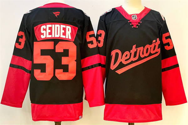 Men's Detroit Red Wings #53 Moritz Seider Fanatics Black 2025 NHL Stadium Series Premium Player Jersey