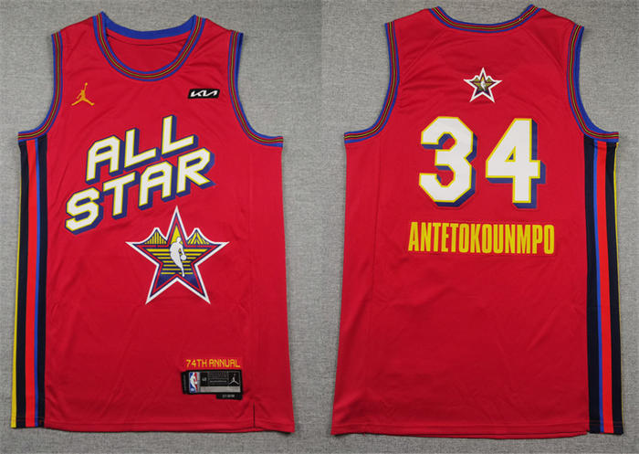 Mens Milwaukee Bucks #34 Giannis Antetokounmpo Red 2025 NBA All-Star Game Swingman Player Jersey