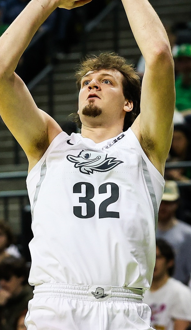 Men's Youth Oregon Ducks #32 Nathan Bittle 2025 Big 10 White Team Logo Basketball Limited Jersey