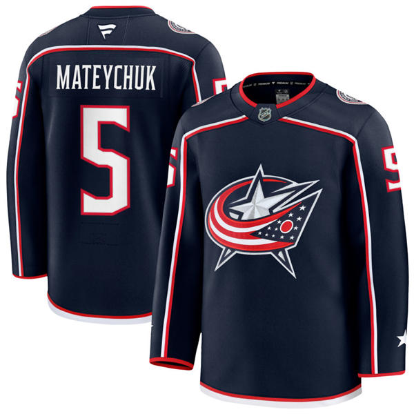 Mens Columbus Blue Jackets #5 Denton Mateychuk Fanatics Navy Home Premium Player Jersey
