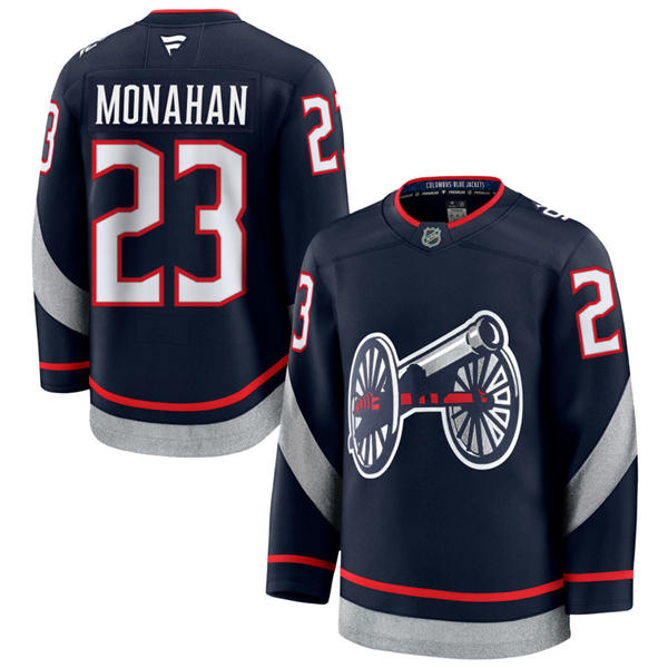 Mens Columbus Blue Jackets #23 Sean Monahan Fanatics Navy 2025 NHL Stadium Series Premium Player Jersey